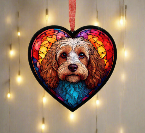 Cavapoo Stained Glass Effect Heart Suncatcher